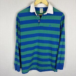 Vtg Brooks Brothers Rugby Shirt Blue Green Stripe Long Sleeve Men S (tagged L)